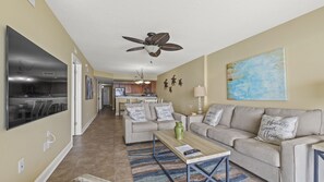 The ocean front living room is fabulous for movie night with the family.