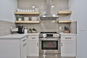 Fully stocked kitchen.