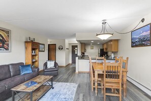 open floor plan with mountain modern decor