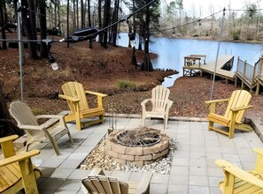 Fire Pit Area near water's edge is the perfect place to gather in the evening!