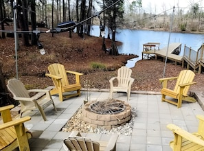 Fire Pit Area near water's edge is the perfect place to gather in the evening!