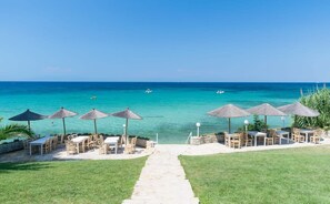 Indulge in the beauty of Elani Beach, just 1km away, where the azure waters invite you to experience pure bliss