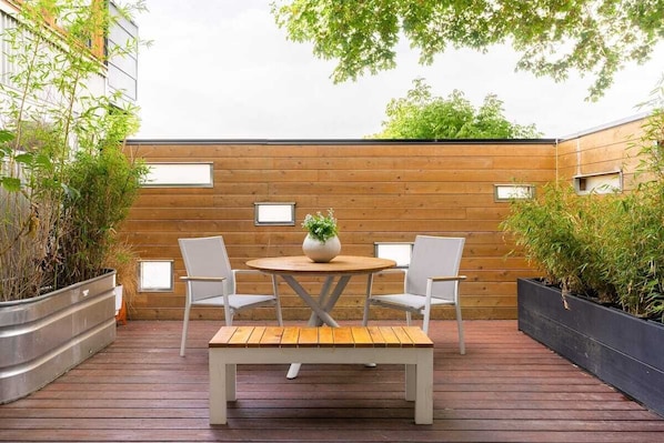 Personal patio with heat lamp