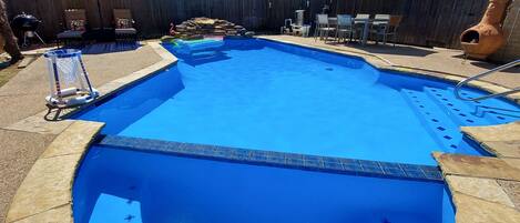 NICE MEDIUM SIZE POOL 
LOWEST END IS 3FT DEEPEST 5FT