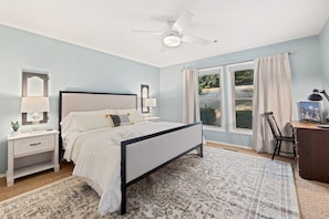 Our master bedroom with en suite bathroom, desk space, TWO closets, and ample natural light is the ultimate way to unwind! Black out curtains so you can catch all those needed zzzzzz's!