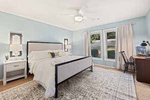 Our master bedroom with en suite bathroom, desk space, TWO closets, and ample natural light is the ultimate way to unwind! Black out curtains so you can catch all those needed ZZZzzz's!