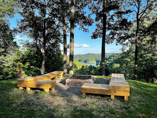 Firepit with view of Cave Run Lake