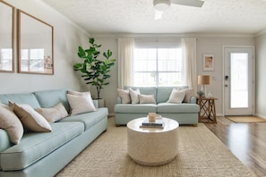 Living room with queen sleeper sofa