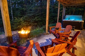 Enjoy sitting by the fire pit outside, no matter what time of year