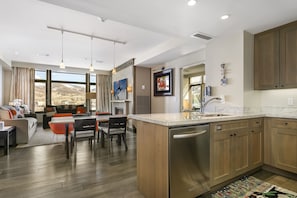 Kitchen, looking into dining room/living room