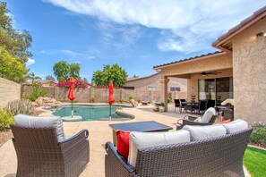 Lounge chairs near the pool