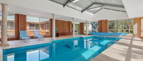 Indoor solar heated swimming pool.