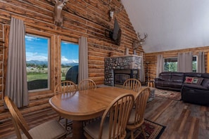 Dining Room with dual sided fireplace