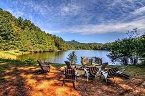The Lakeview Escape has an inviting Fire Pit With A Spectacular View of the lake and mountains
