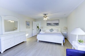 Our third floor is a king suite. Enjoy this spacious bedroom and private bathroom.