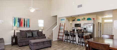 Open concept living with new updates and cozy furnishings