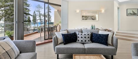 Living room overlooking Manly Beach