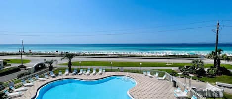 Private balcony overlooking the south pool and the Gulf.