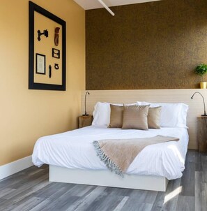 Found objects from the hundred year old building were upcycled and used throughout the suite! The side tables were made from 200 year old beams of the Manning, Alberta grain elevator.