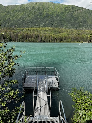 Private Dock on Kenai River. You can fish from it during open season.