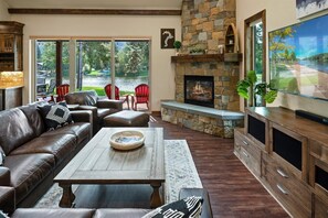 Great room has fabulous views of the water.