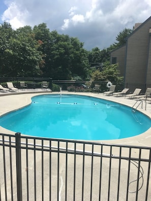 The outdoor pool is perfect for cooling off in the summer heat. No bears allowed