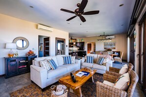 Living room to kitchen and dining.