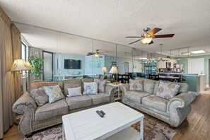 The ocean front living room is fabulous for movie night with the family.