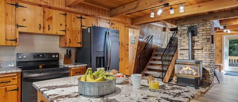 Heart of Winchester ~ propane fireplace in kitchen