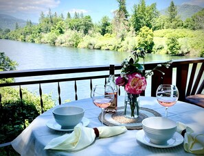 Riverfront dining on the deck