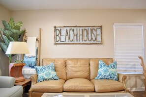 Elegant Beach House Decor and sign in living room