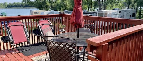 Deck time by the lake= relaxation!
