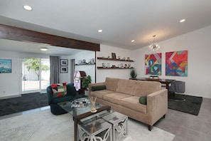 Living room with a pull out sofa bed.