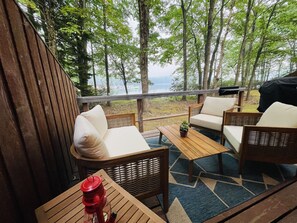 Outdoor deck with relaxing view of Boulder Lake, Poconos