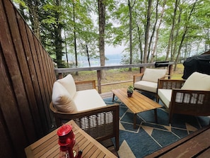 Outdoor deck with relaxing view of Boulder Lake, Poconos