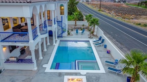 Ariel view of the amazing pool and balcony. 