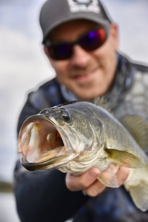 One of Guests enjoying a day of fishing on Lake Dora.  The Bass are biting!