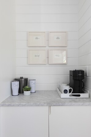 BUILT IN COFFEE STATION & UNDER COUNTER FRIDGE