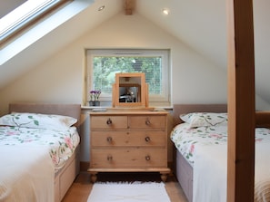 Eaves bedroom with twin beds | The Boiler House, Osmotherley