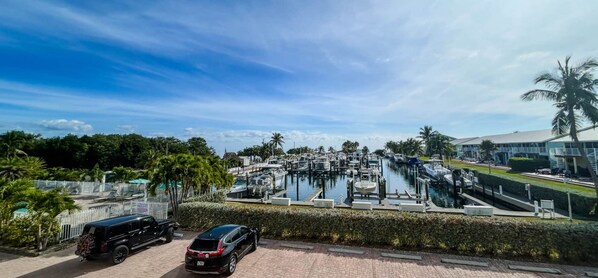 Overview of pool and marina from balcony (1)