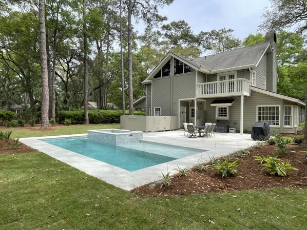 Rear View of Home with Private Pool and Spa