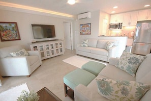 On the lower level, a second living room is included as a part of the Suite