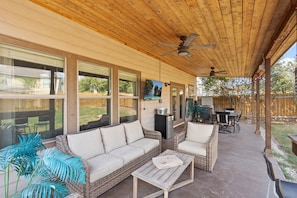 Hang out on the couches and watch TV or enjoy the weather.