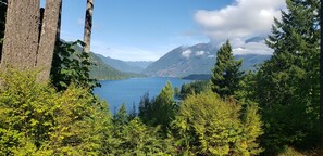 view of the lake from the main road