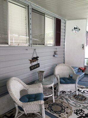 Lighted screened in porch.