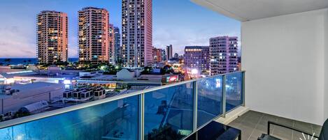 Balcony area with panoramic views of the Gold Coast and the ocean