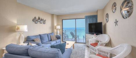 The ocean front living room is fabulous for movie night with the family.