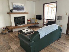 Living room, with electric fireplace