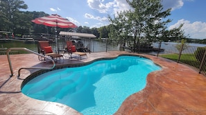 Pool is perfect to cool off from the heat and has seating to enjoy the views