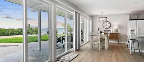 Unobstructed lake and mountain view from living room